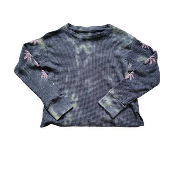 Rowdy Sprout Tie Dye Palm Tree Boxy Thermal Long Sleeve Crop Top Girl Sz 8 - Picture 2 of 7